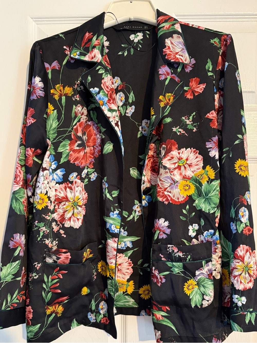 Zara Black Floral Satin Blazer Jacket